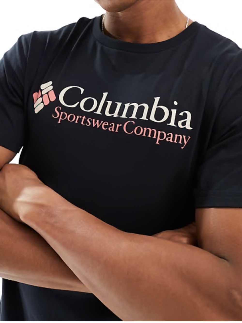 Columbia Navy Short Sleeve Tee with Pink Logo